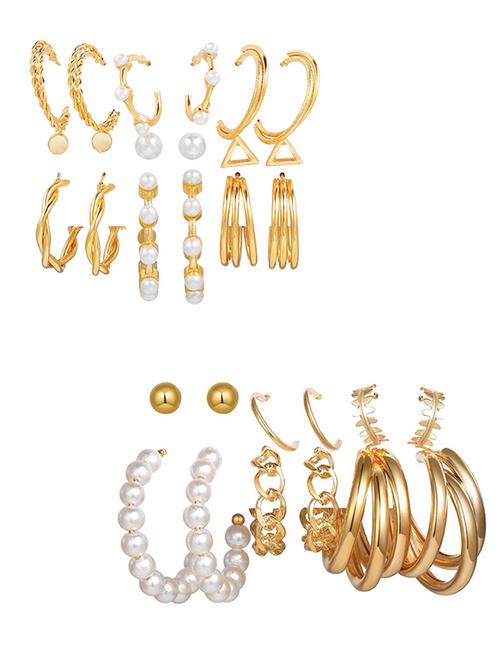 combo of 15 pair lanish gold plated chain & pearl hoop, hoop and studs earrings - 18316847 - Very Small Image - 1