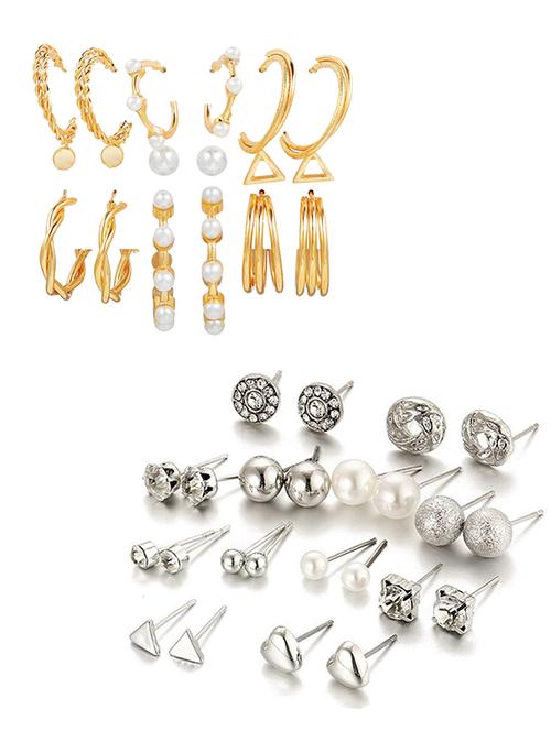 combo of 21 pair gorgeous gold plated studded pearl studs earrings - 18316849 - Very Small Image - 1