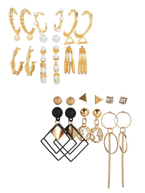 combo of 15 pair enamelled gold plated studs and hoop earrings - 18316851 - Very Small Image - 1