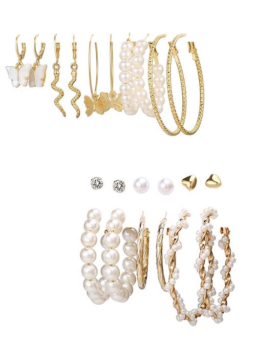 combo of 11 pair trendy gold plated pearl crystal heart studs and hoop earrings - 18316854 - Very Small Image - 1