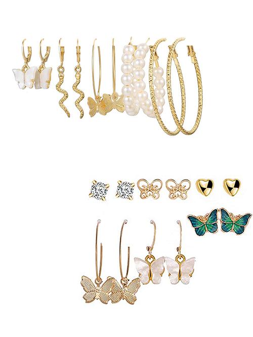 combo of 11 pair elegant gold plated butterfly crystal studs and hoop earrings - 18316856 - Very Small Image - 1