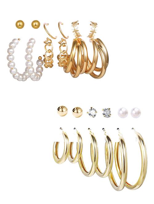 combo of 12 pair lanish gold plated pearl crystal studs and big hoop earrings - 18316867 - Very Small Image - 1