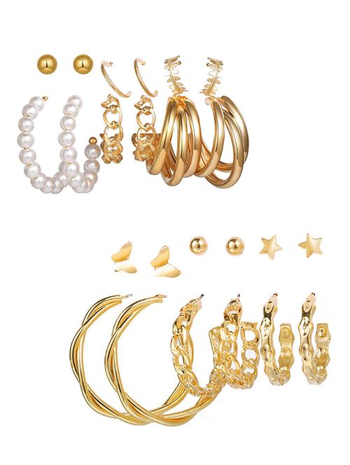 combo of 12 pair attractive gold plated cross hoop, hoop and studs earrings - 18316875 - Very Small Image - 1