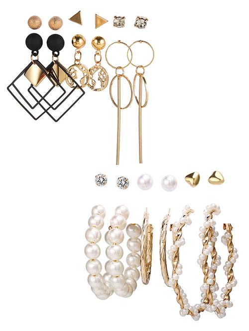 combo of 12 pair trendy gold plated pearl crystal heart studs and hoop earrings - 18316884 - Very Small Image - 1