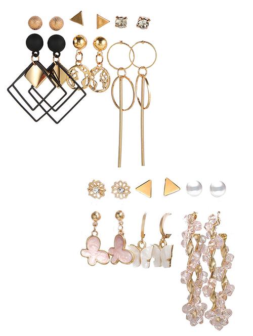 combo of 12 pair attractive gold plated pearl flower studs and hoop earrings - 18316885 - Very Small Image - 1