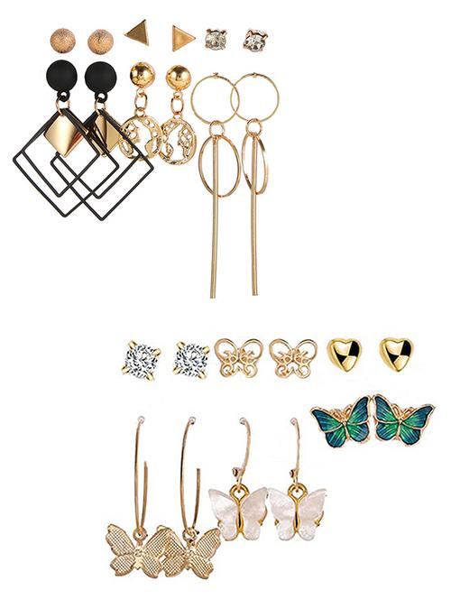 combo of 12 pair elegant gold plated butterfly crystal studs and hoop earrings - 18316886 - Very Small Image - 1