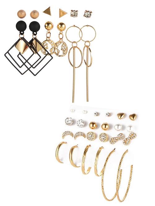 combo of 18 pair lavish gold plated pearl stone studs and hoop earrings - 18316895 - Very Small Image - 1