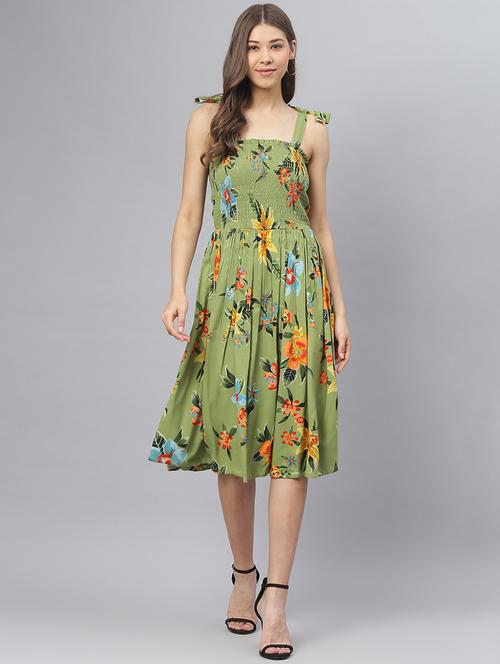 tie knot shoulder floral a-line dress - 18317363 - Very Small Image - 1