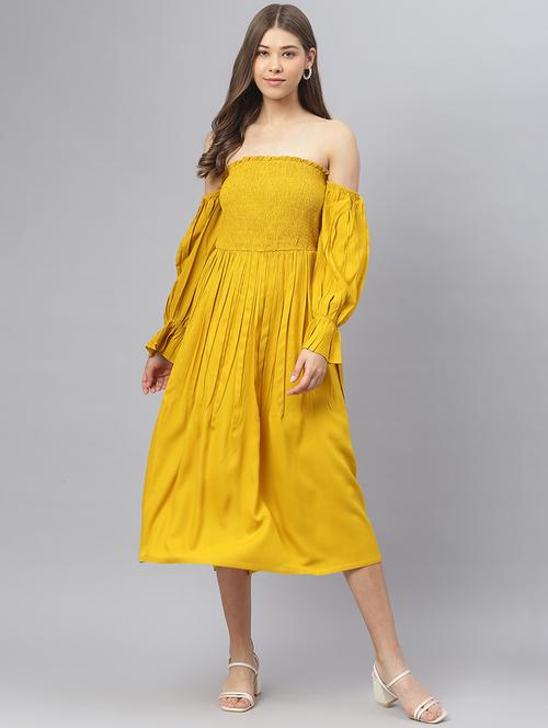smocked solid fit & flare dress - 18317364 - Very Small Image - 1