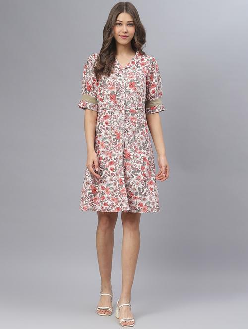v-neck floral shirt dress - 18317369 - Very Small Image - 1