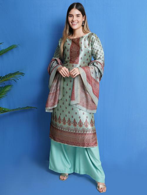 green palazzo suits unstitched suit - 18317498 - Very Small Image - 1