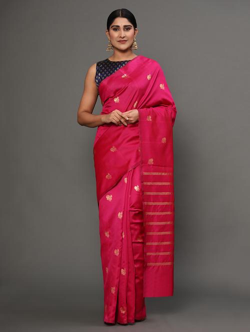 pink art silk banarasi saree with blouse - 18317552 - Very Small Image - 1