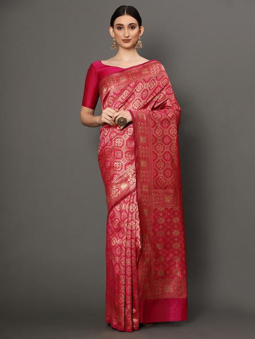 pink art silk banarasi saree - 18317564 - Very Small Image - 1