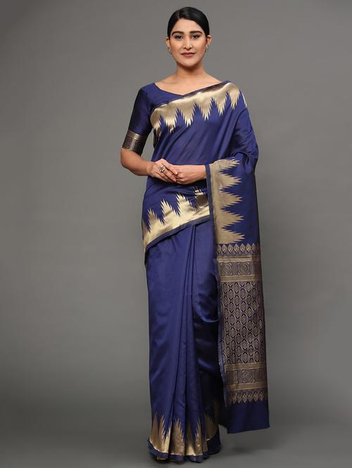 navy art silk banarasi saree with blouse - 18317570 - Very Small Image - 1