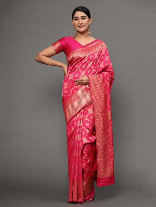 pink art silk banarasi saree with blouse - 18317575 - Very Small Image - 1