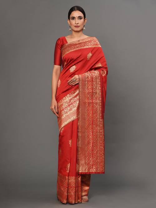 red art silk banarasi saree with blouse - 18317592 - Very Small Image - 1