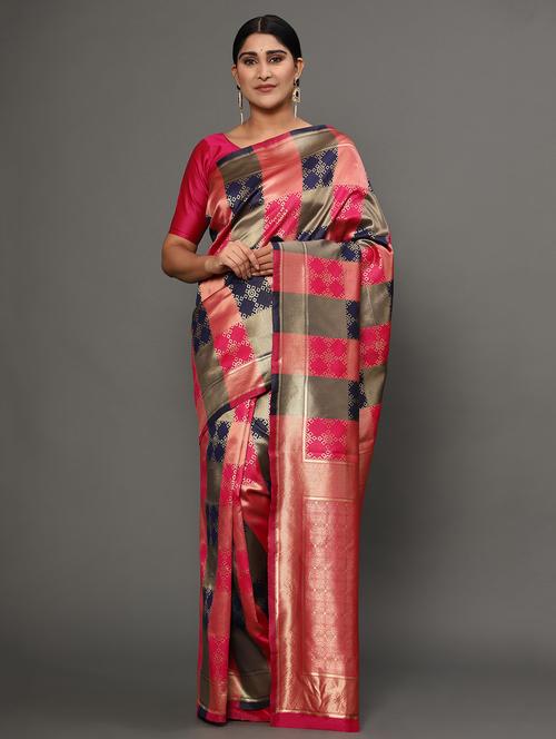 pink art silk banarasi saree with blouse - 18317600 - Very Small Image - 1