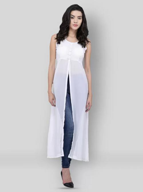 round neck solid front slit long tunic - 18317679 - Very Small Image - 1