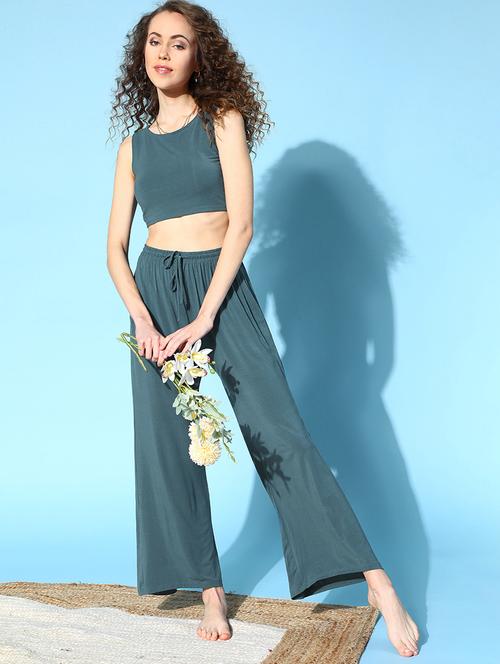 green solid 2 piece bra co-ord nightsuit sets - 18317729 - Very Small Image - 1