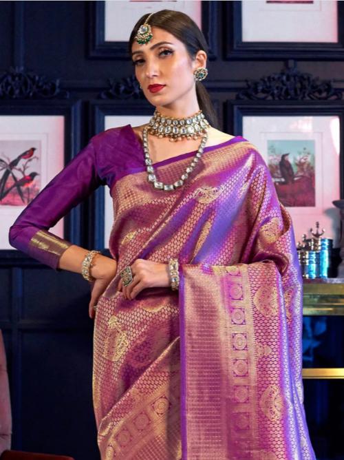 this gorgeous purple kanjivaram saree is - 18317735 - Very Small Image - 1