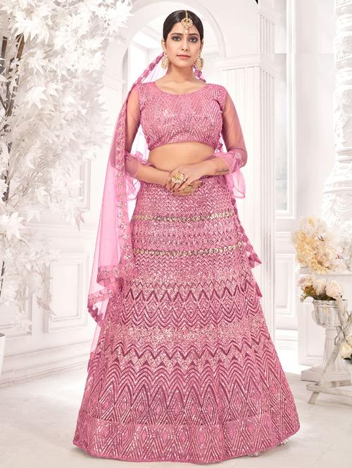 mauve net flared lehenga - 18317767 - Very Small Image - 1