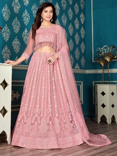 pink net aline lehenga - 18317770 - Very Small Image - 1