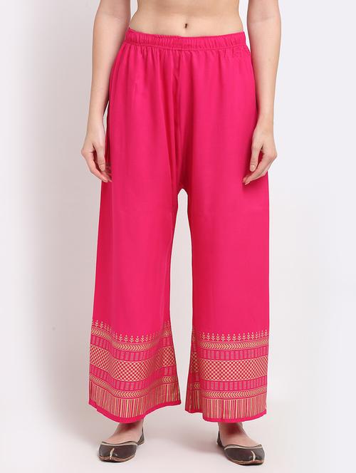 pink printed straight palazzo - 18318040 - Very Small Image - 1