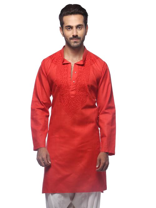 red embroidered medium kurta - 18318070 - Very Small Image - 1