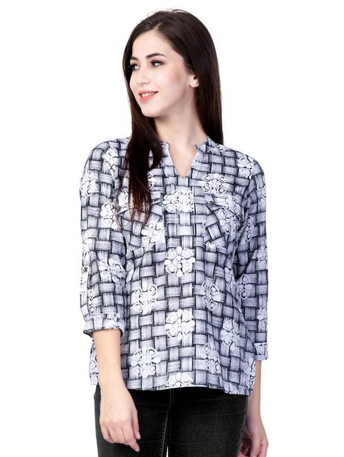 mandarin neck printed regular top - 18318098 - Very Small Image - 1