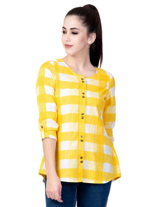 round neck checked regular top - 18318101 - Very Small Image - 1