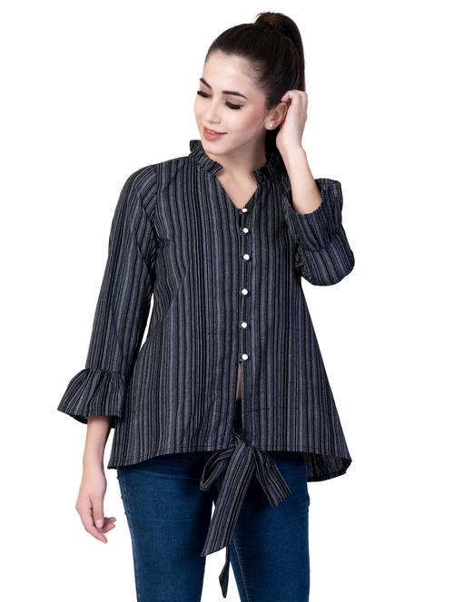 mandarin neck striped asymmetric top - 18318104 - Very Small Image - 1