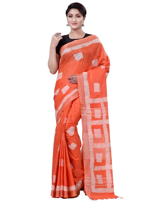 orange linen printed saree with blouse - 18318782 - Very Small Image - 1