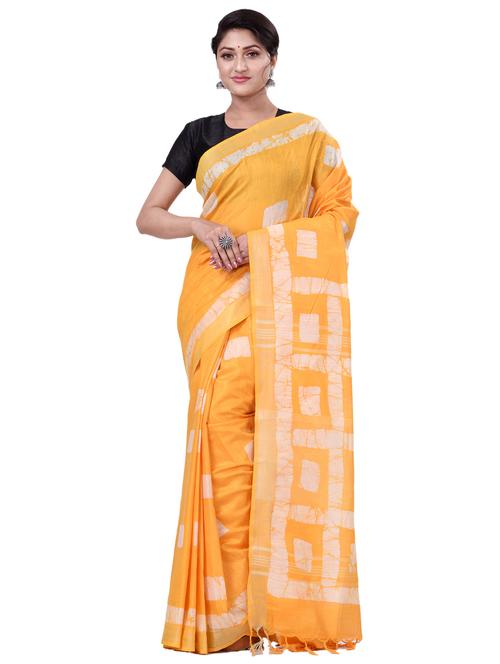 yellow linen printed saree with blouse - 18318784 - Very Small Image - 1