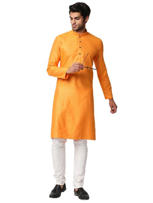 orange self-design medium kurta - 18318920 - Very Small Image - 1