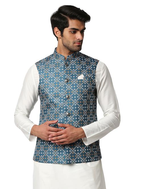 teal printed waist coat - 18318975 - Very Small Image - 1