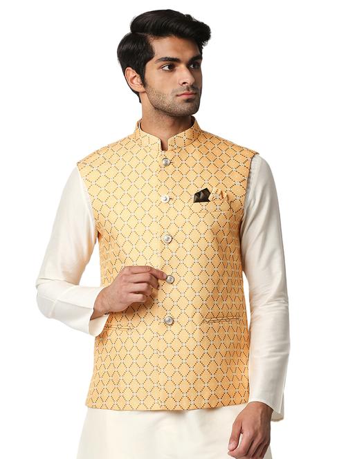 yellow printed classic waist coat - 18318977 - Very Small Image - 1