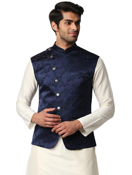 dark blue self-designed classic waist coat - 18318984 - Very Small Image - 1