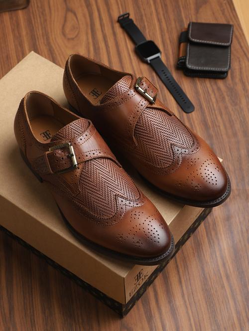 tan leather slip on monk straps - 18319228 - Very Small Image - 1