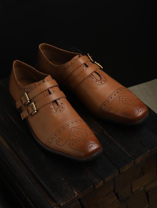 tan leather slip on monk straps - 18319230 - Very Small Image - 1