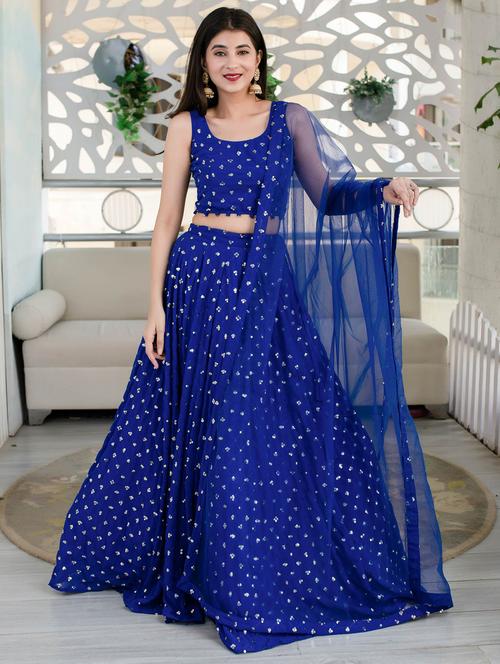 blue georgette flared lehenga - 18319369 - Very Small Image - 1