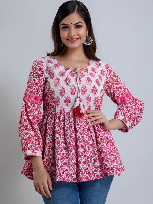 tie up neck floral regular top - 18319697 - Very Small Image - 1