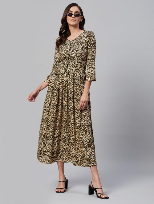 v-neck animal flared dress - 18319698 - Very Small Image - 1