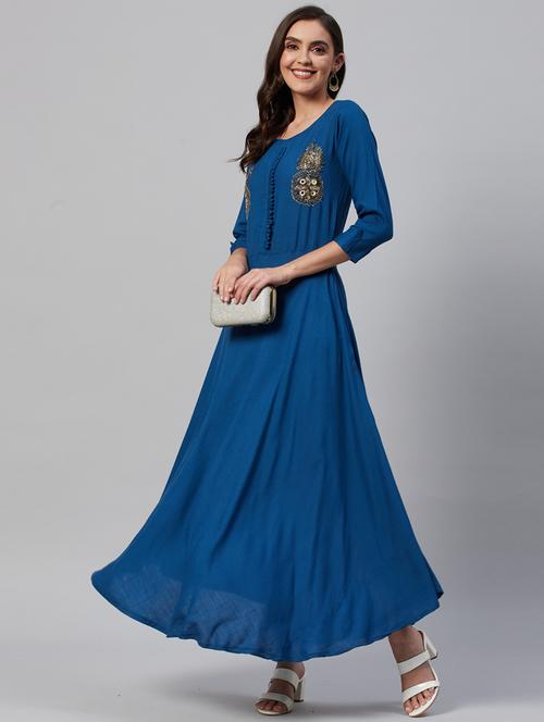 teal embellished flared ethnic dress - 18319712 - Very Small Image - 1