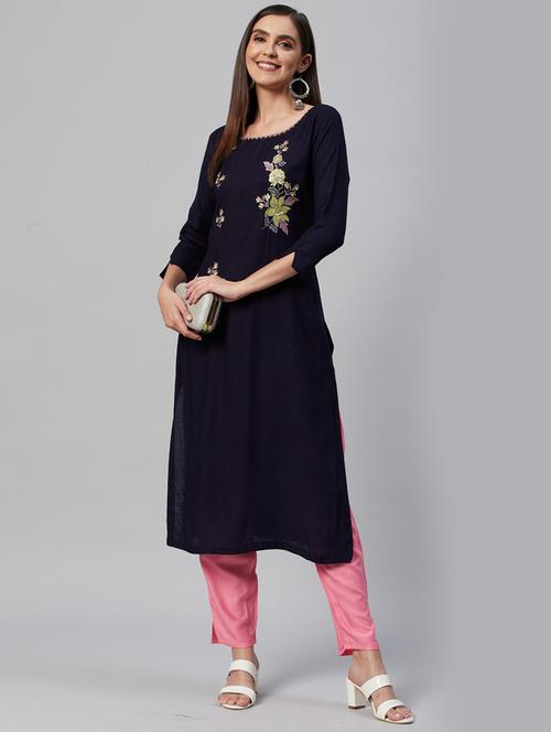 navy rayon kurta pant set - 18319895 - Very Small Image - 1