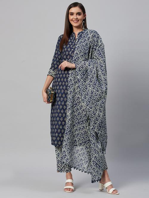 navy cotton blend kurta pant set - 18319897 - Very Small Image - 1