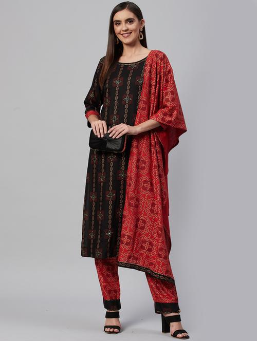 printed kurta pant set with dupatta - 18319900 - Very Small Image - 1