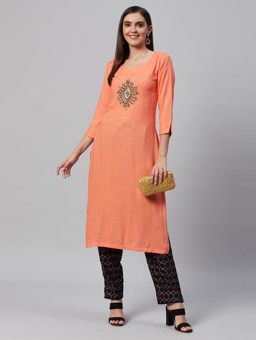orange rayon kurta pant set - 18319910 - Very Small Image - 1