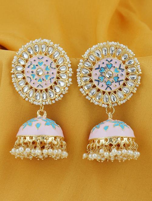 gold plated kundan floral meenakari jhumka earring - 18319948 - Very Small Image - 1