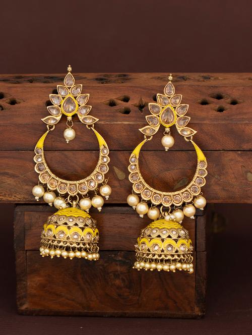 yellow metal jhumka earring - 18319957 - Very Small Image - 1