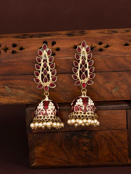 red metal jhumka earring - 18319965 - Very Small Image - 1